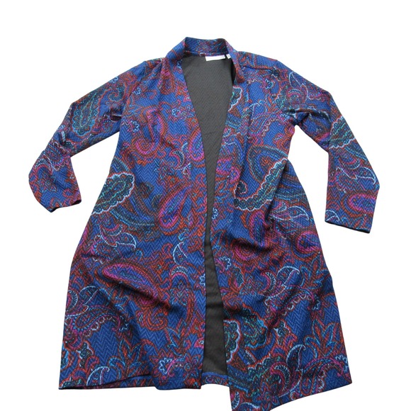 Susan Graver Sweaters - Susan‎ Graver Womens Open Front Duster Cardigan Blue Paisley Pattern  Med